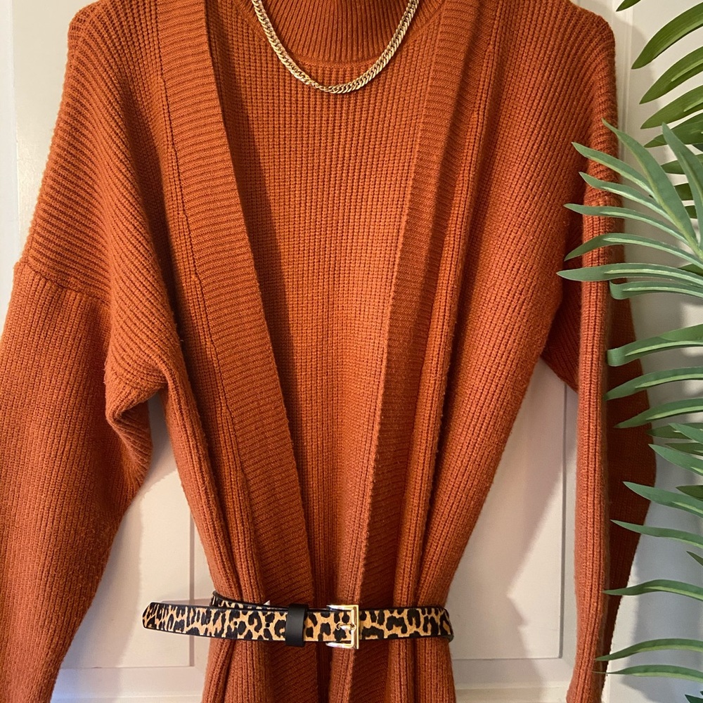 Burnt orange stretchy dress with matching sweater